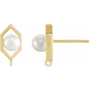 14K Yellow 4-4.5 mm White Freshwater Cultured Pearl Geometric Earring Top