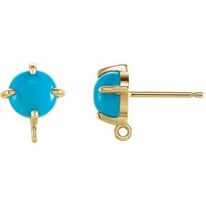 14K Yellow 6 mm Round Turquoise Earring Top