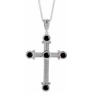 Sterling Silver Onyx Cross 16-18" Necklace