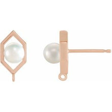 Load image into Gallery viewer, 14K Rose 4-4.5 mm White Freshwater Cultured Pearl Geometric Earring Top
