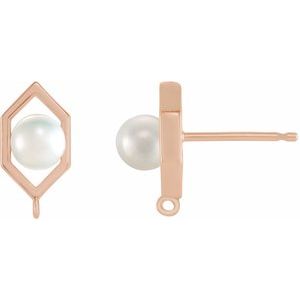 14K Rose 4-4.5 mm White Freshwater Cultured Pearl Geometric Earring Top
