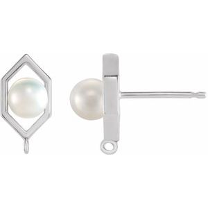 Platinum 4-4.5 mm White Freshwater Cultured Pearl Geometric Earring Top