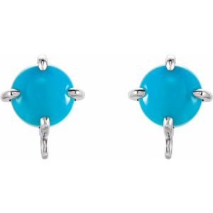 14K White 6 mm Round Turquoise Earring Top