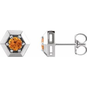 Sterling Silver Citrine Geometric Earrings