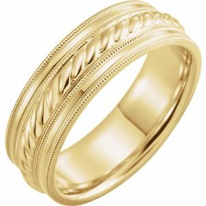 Bande de motif de corde jaune 18K de 7 mm avec taille de grain de grain 12