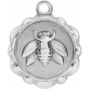 18K White 10x8.4 mm Bee Medallion Dangle