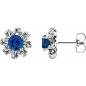 Sterling Silver Blue Sapphire & 1/8 CTW Diamond Halo-Style Earrings