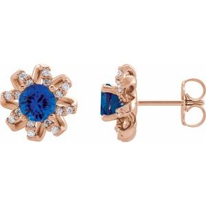 14K Rose Blue Sapphire & 1/8 CTW Diamond Halo-Style Earrings