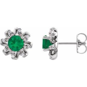 Platinum Emerald & 1/8 CTW Diamond Halo-Style Earrings