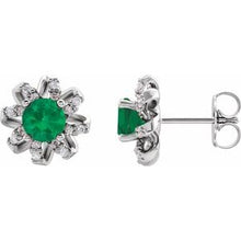 Load image into Gallery viewer, 14K White Emerald &amp; 1/8 CTW Diamond Halo-Style Earrings
