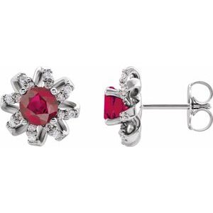 Boucles d'oreilles halo style rubis platine et diamant 1/8 CTW