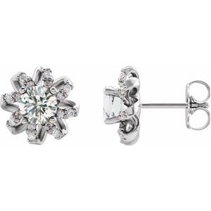 Boucles d'oreilles style halo en platine 1 diamant CTW