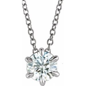 14K White 7/8 CT Lab-Grown Diamond Solitaire 16-18" Necklace