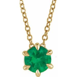 14K Yellow Emerald Solitaire 16-18" Necklace