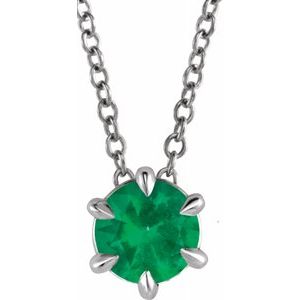 Sterling Silver Emerald Solitaire 16-18