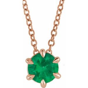 Collier Solitaire Emeraude Rose 14K 16-18 "