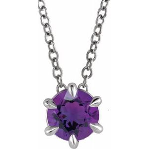 Sterling Silver Amethyst Solitaire 16-18" Necklace