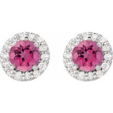 Load image into Gallery viewer, Platinum Pink Tourmaline &amp; 1/4 CTW Diamond Earrings
