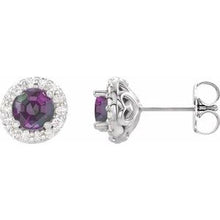 Load image into Gallery viewer, Sterling Silver Alexandrite &amp; 1/6 CTW Diamond Earrings
