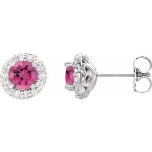 Boucles d'oreilles tourmaline rose platine et diamant 1/4 CTW