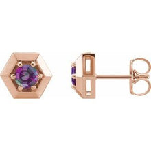 Load image into Gallery viewer, 14K Rose Alexandrite Geometric Earrings
