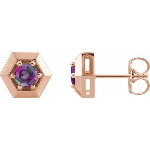 14K Rose Alexandrite Geometric Earrings