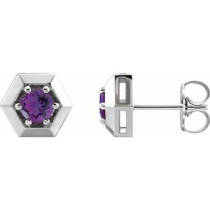 Sterling Silver Amethyst Geometric Earrings