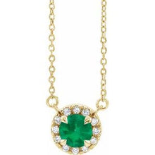 Load image into Gallery viewer, 14K Yellow Emerald &amp; 1/6 CTW Diamond 16&quot; Necklace
