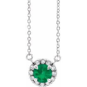 Sterling Silver Emerald & 1/6 CTW Diamond 18" Necklace