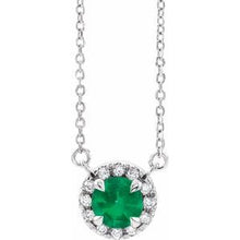 Load image into Gallery viewer, Platinum Emerald &amp; 1/6 CTW Diamond 16&quot; Necklace
