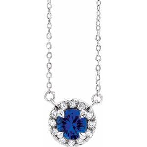 Platinum Blue Sapphire & 1/10 CTW Diamond 16
