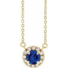Load image into Gallery viewer, 14K Yellow Blue Sapphire &amp; 1/6 CTW Diamond 16&quot; Necklace
