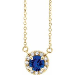 14K Yellow Blue Sapphire & 1/6 CTW Diamond 16