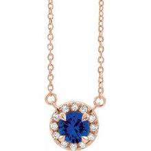 Charger l&#39;image dans la galerie, Collier 16K saphir bleu rose et diamant 1/6 CTW 16 &quot;
