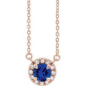 Collier 16K saphir bleu rose et diamant 1/6 CTW 16 