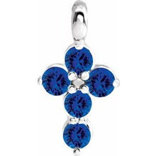 Charger l&#39;image dans la galerie, Sterling Silver Chatham¬Æ Created Blue Sapphire Cross Pendant
