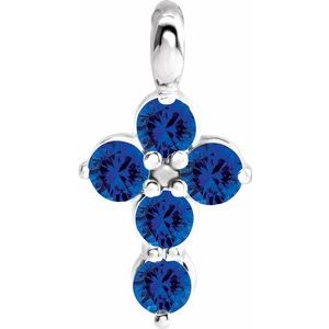 Sterling Silver Chatham¬Æ Created Blue Sapphire Cross Pendant