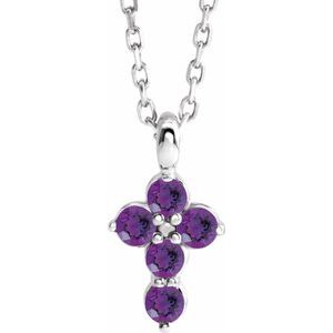 Sterling Silver Amethyst Cross 16-18" Necklace
