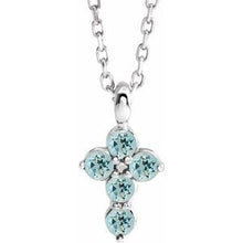 Load image into Gallery viewer, Sterling Silver Aquamarine Cross 16-18&quot; Necklace
