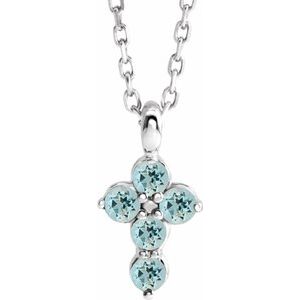 Sterling Silver Aquamarine Cross 16-18" Necklace