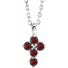 Charger l&#39;image dans la galerie, Sterling Silver Mozambique Garnet Cross 16-18&quot; Necklace
