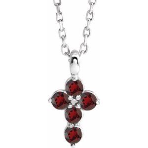 Sterling Silver Mozambique Garnet Cross 16-18" Necklace