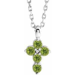 Sterling Silver Peridot Cross 16-18" Necklace