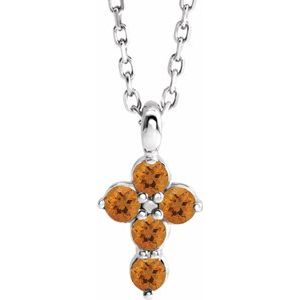Sterling Silver Citrine Cross 16-18