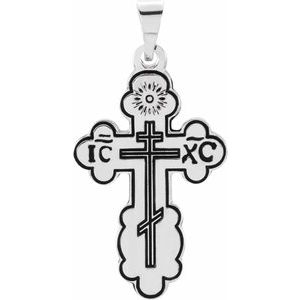 Sterling Silver Orthodox Cross Pendant with Black Inlay without Packaging