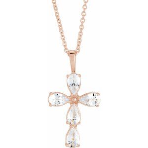 14K Rose 1 CTW Diamond Cross 16-18" Necklace
