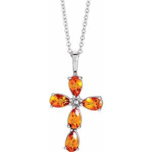 Sterling Silver Citrine Cross 16-18" Necklace