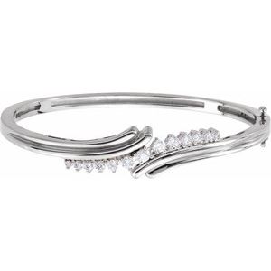 14K White 1/2 CTW Diamond Bangle 7 1/2" Bracelet