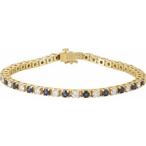 14K Yellow Blue Sapphire & 2 3/8 CTW Diamond Line 7" Bracelet