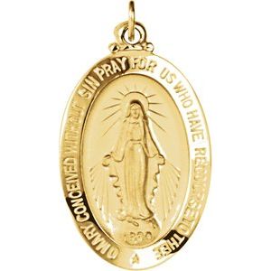 14K Yellow 12x8 mm Oval Miraculous Medal